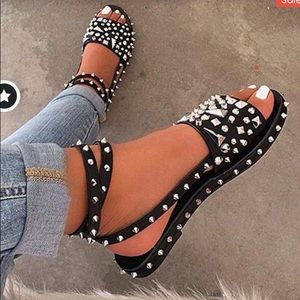 Black & gold studded sandal